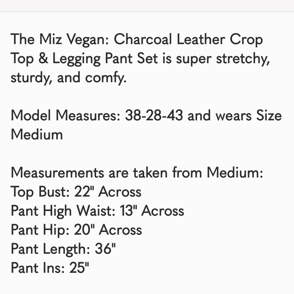 HostPick! Miz Holiday Vegan Charcoal Leather Crop Top & Legging Sets - Picture 8 of 9